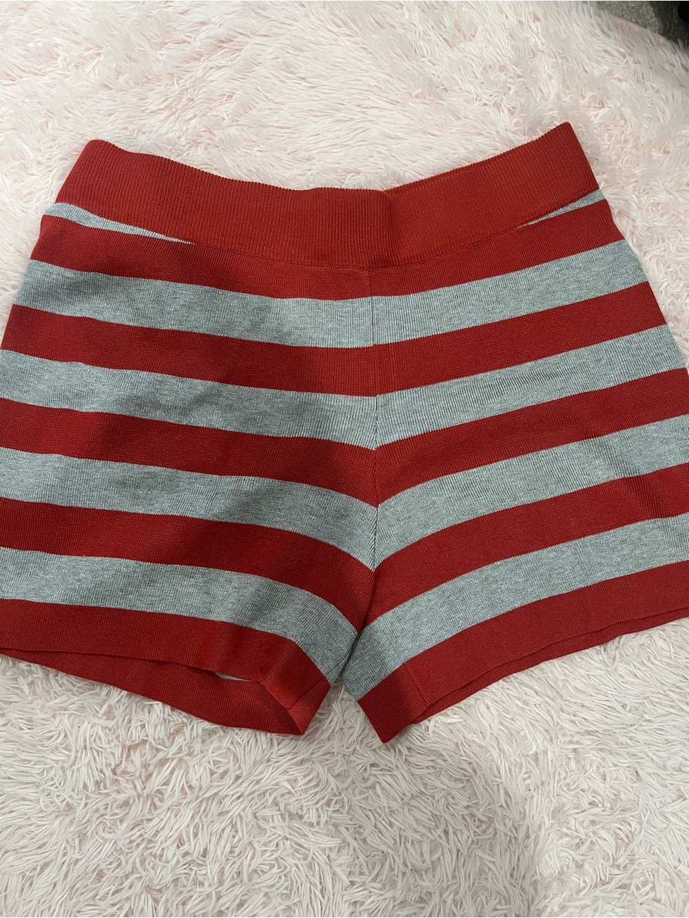 Women's Red and Gray Striped Knit Shorts